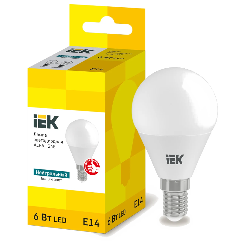 Лампа світлодіодна ІЕК G45, 6Вт, E14, 4000К (LLA-G45-6-230-40-E14)